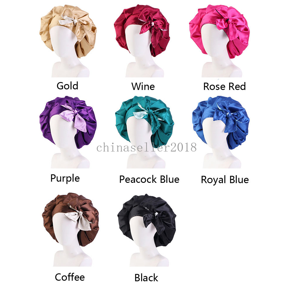 New Satin Sleep Night Cap Women Elastic Head Scarf Wrap Hair Care Bonnet Hat Sleeping Chemo Caps Headwear Hair Loss Cover Hats