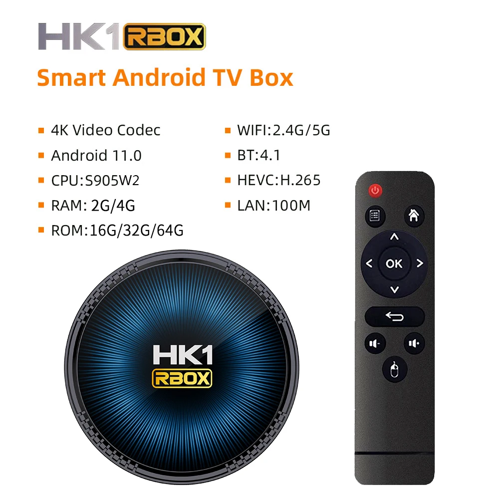 Box HK1 Rbox W2 TV Box Android 11 Amlogic S905W2 2G 16G 4G 64G H.265 AV1 2.4G 5G Dual Wi -Fi YouTube Media Player Set Top Box