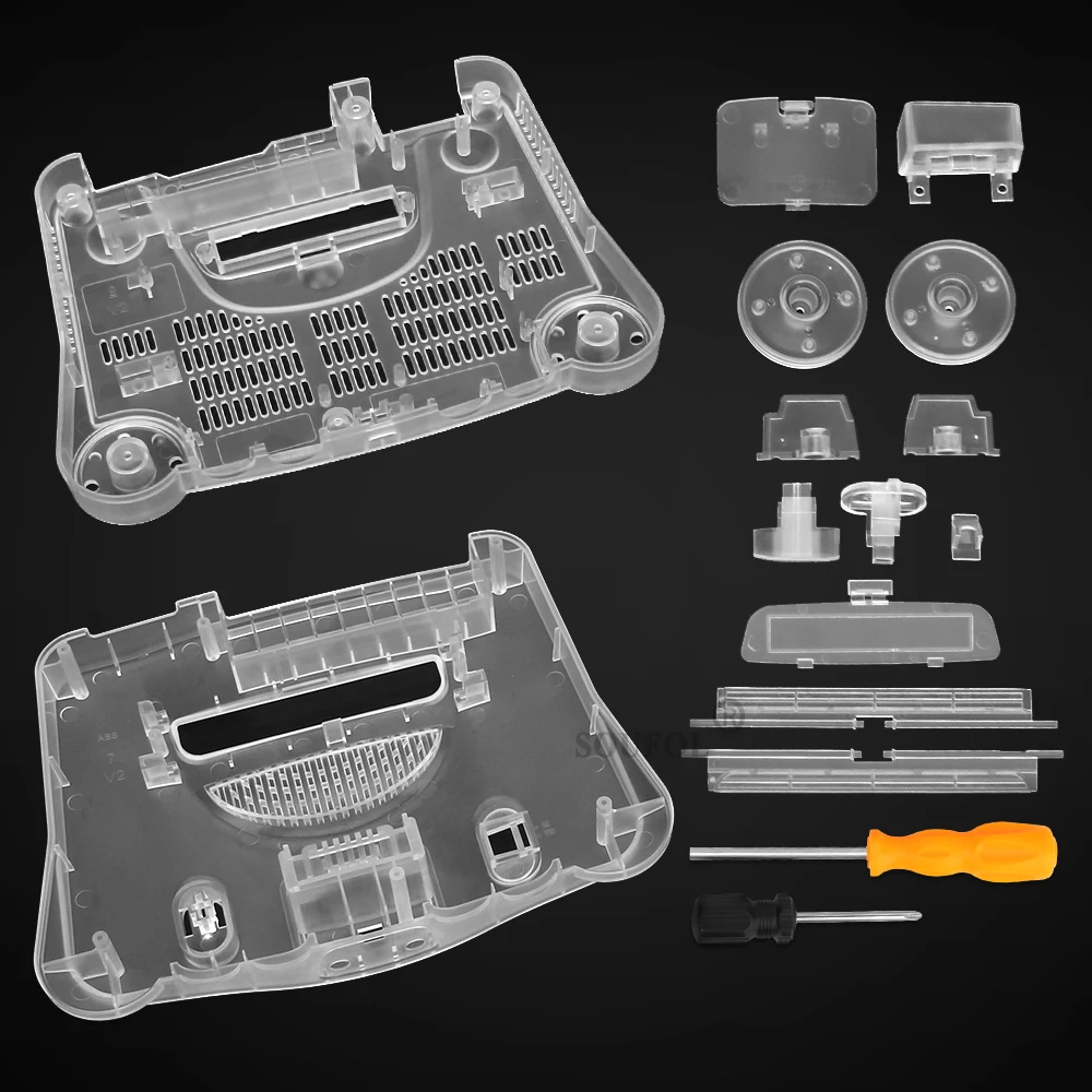 Fall Nytt för N64 Retro Videospelkonsolersättning av plast Husskal Transparent fodral för Nintendo 64 Skyddstillbehör