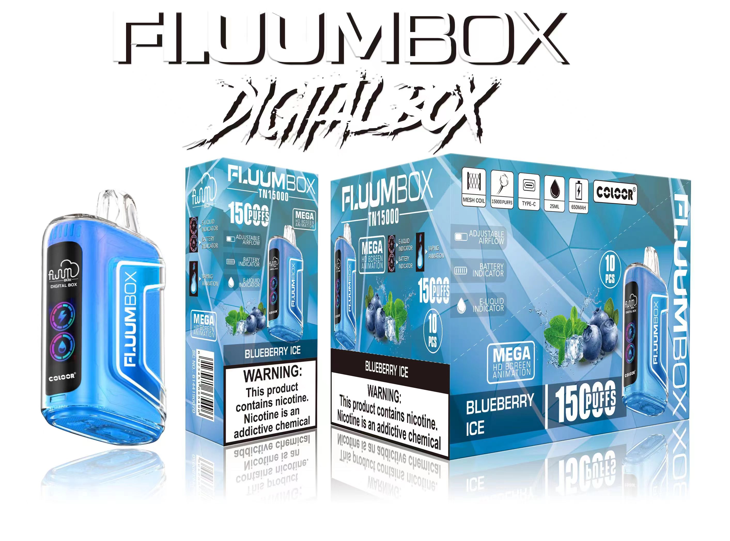 Fluum Box 15000 Puff 15k Puff Ujeżdżalne E papierosy Vape Pen 25 ml wstępnie wypełniona cewka z cewki siatkowej 650 mAh Bateria do ładowania 15K Puff 0%2%3%5%