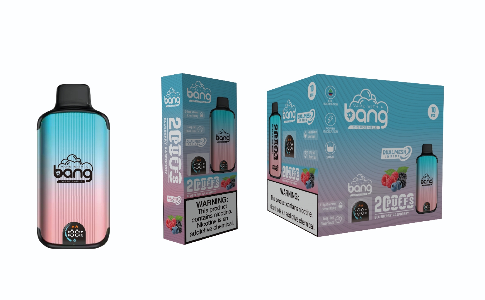 Bang 20000 puff 20k puff wegwerp vape-pen 28 ml 650 mah oplaadbare elektronische wegwerpsigaret.0% 2% 3% 5% slim display