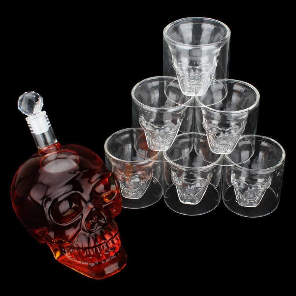 Crystal Skull Head S Glasses Cup Set 700 ml whisky vinglasflaska 75 ml koppar Decanter Home Bar Vodka Drinking Mugs 2108272709