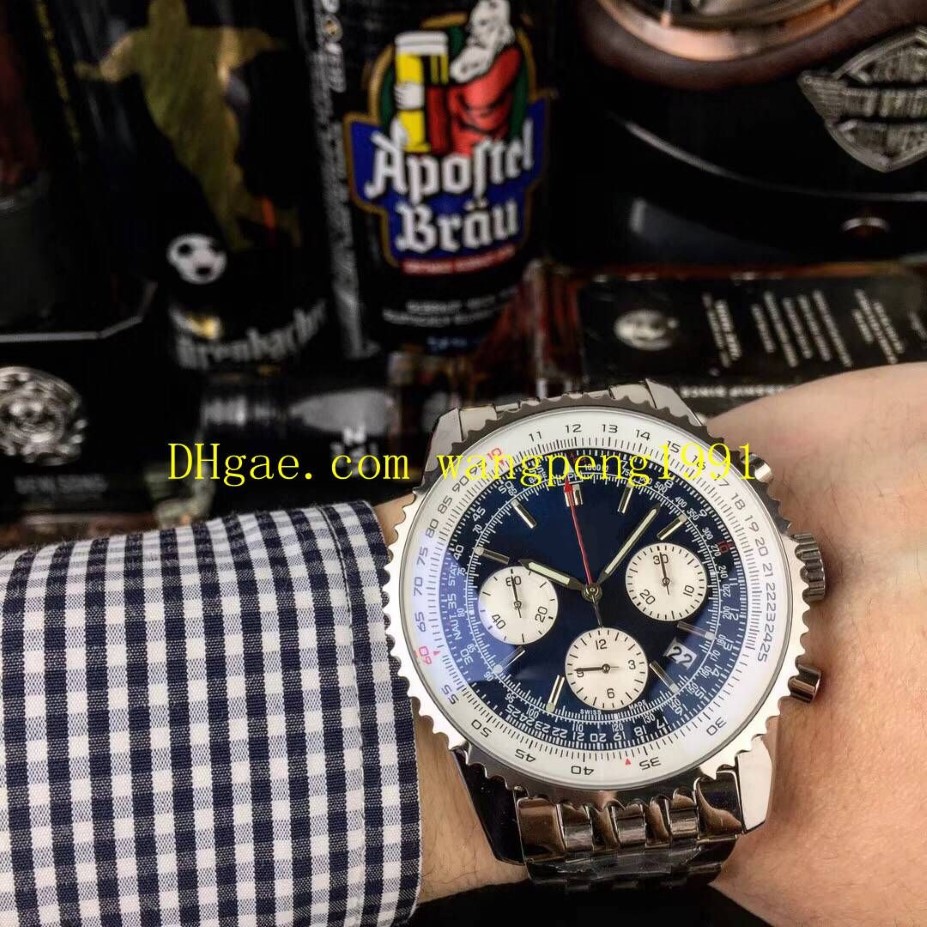 4 relojes de calidad para hombre de estilo 46 mm AB0127211B1A1 esfera azul Cronógrafo de cuarzo de acero inoxidable Relojes de pulsera para hombre 1961