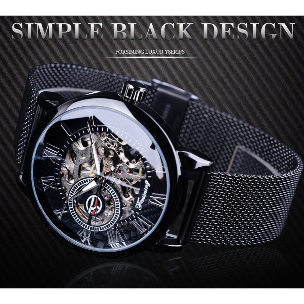 Forsining Retro Mode Design Skeleton Sport Mechanische Uhr Leucht Hände Transparent Mesh Armband Für Männer Top Marke Luxus J328Z
