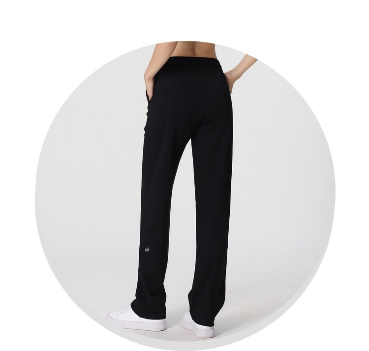 Al Yoga-Hose für Damen-Oberbekleidung, elastische Fitness-Laufhose, schlankmachende und atmungsaktive Sporthose aus Baumwolle, schwarze Hose mit geradem Bein und weitem Beinschutz