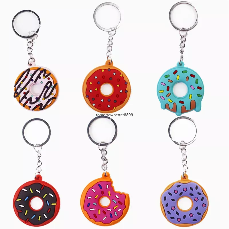 PVC Donut Keychains Accessories Cute Prendant Key Chains Rings Jewelry Fashion Design keyrings trinkets bag bag charms silver metal car hopts 