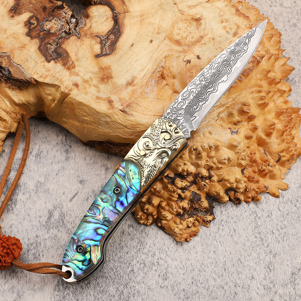 Wysokiej jakości składany nóż VG10 Damascus stalowe ostrze Abalone Miedziana rękojeść EDC Pocket Knife Outdoor Tools