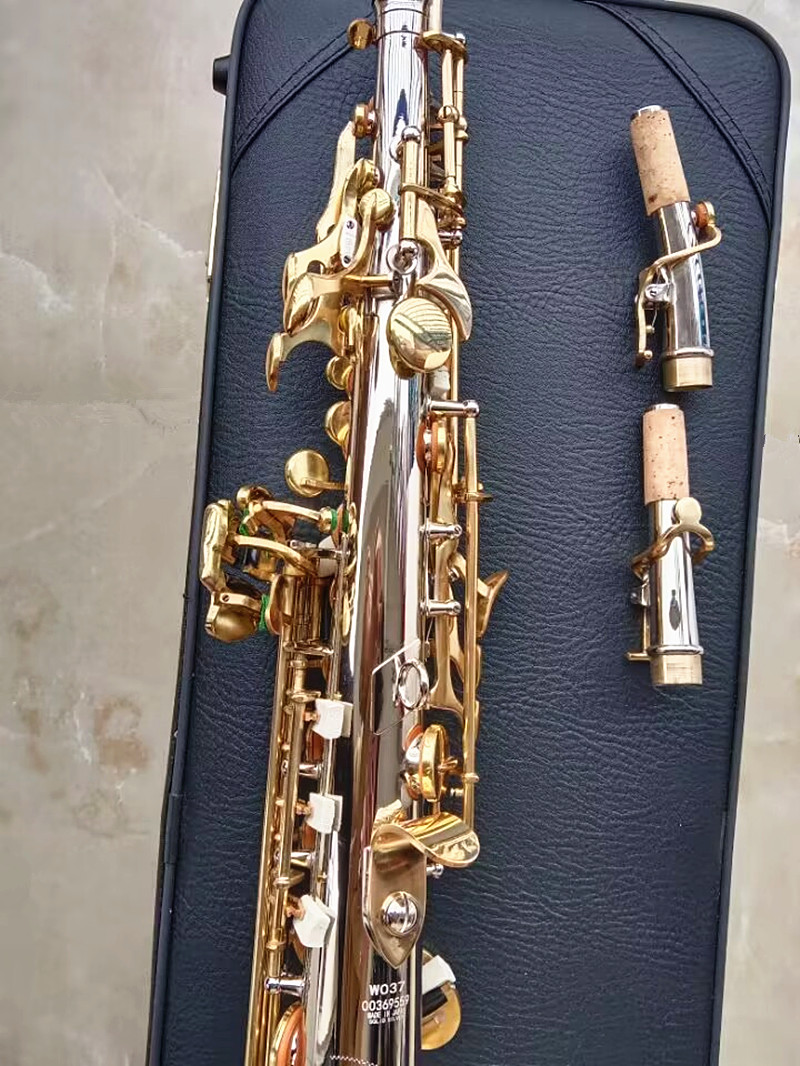 Japonya Yanajisa Wo37 B Ton soprano saksafon nikel gümüş kaplama altın anahtar profesyonel saksafeti sert kasa ve akars