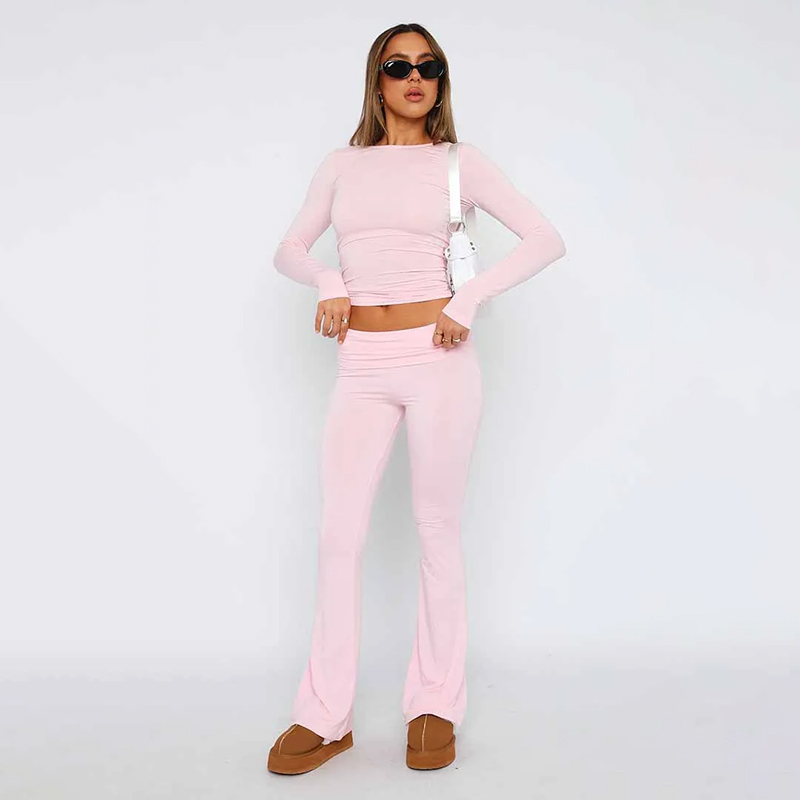 Women's Solid Woman Pants Slim Fitting High Waisted Streetwear Casual Flare Pants Women Clothes Full Length Capris Trousers Cropped Pants