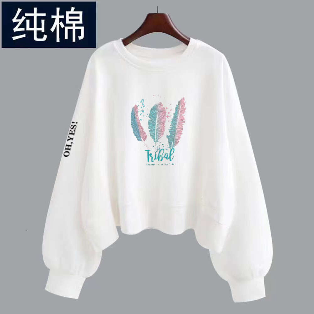 Sweat à capuche 100 % pur coton pour femme, fin, manches longues, court, ample, polyvalent, tendance.Nouveau haut de style coréen au printemps et en automne, mode Instagram