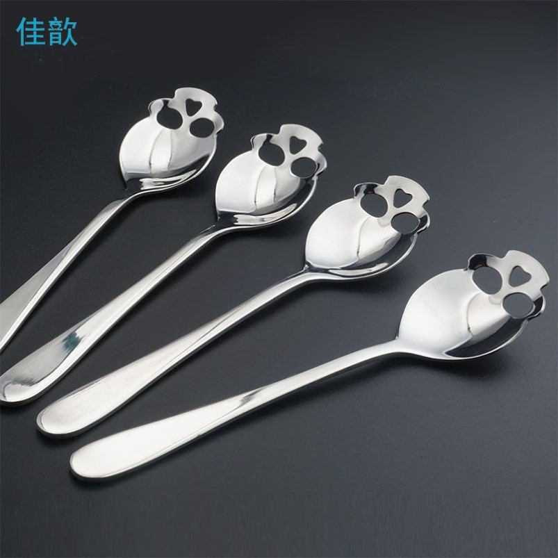 Whole- jiaxin flatware stainless funny skull shape Long handle coffee spoon teaspoon dessert spoon ice cream candy spoon2448