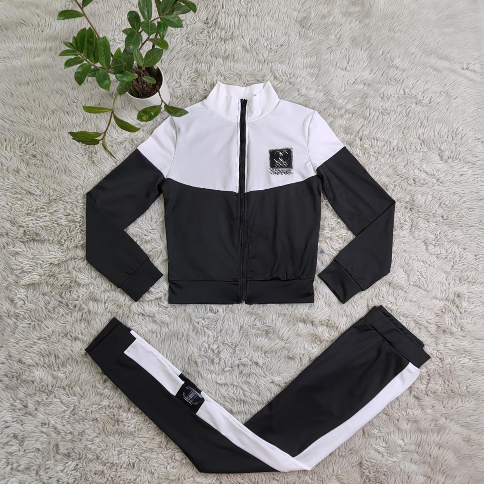 Kadınlar İki Parçalı Pantolon Black White Sabah Koşu Terzini Kırış Jogging Zip Ceket ve Tasarımcı Sweetpants Takım Seti Ücretsiz Gemi