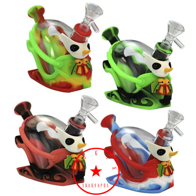 Latest Colorful Silicone Bong Pipes Kit Sledge Mini Bubbler Hookah Waterpipe Oil Rigs Filter Handle Bowl Portable Dry Herb Tobacco Cigarette Holder Smoking