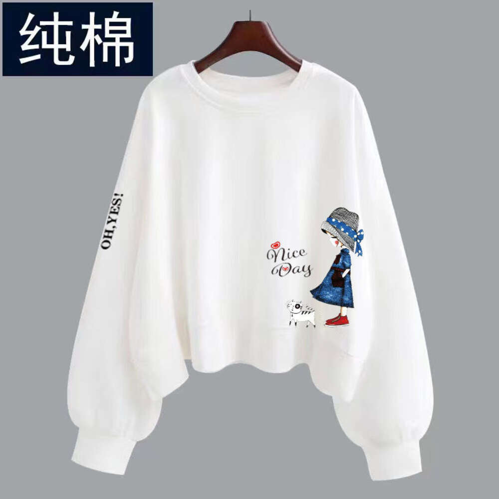 100% Pure Cotton Women's Hoodie, Thin, Long Sleeved, Short, Loose, Versatile, Trendy. New Korean Style Top in Spring and Autumn, Instagram Fashion