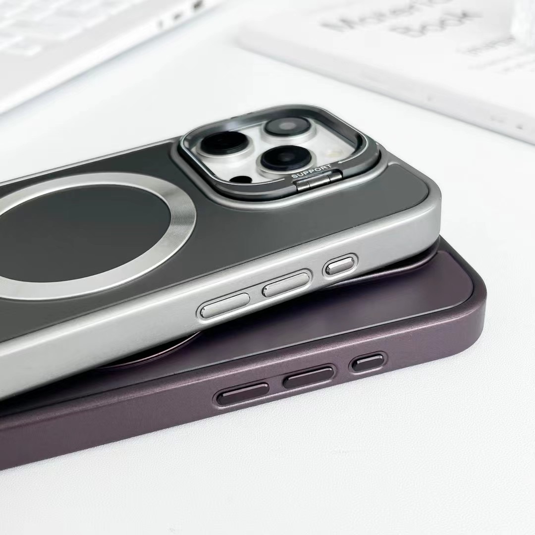 Magsafe Kamera-Kickstand-Hülle für iPhone 15 15 Promax 15Plus, Metall-Kameraobjektiv, Kreis, Hautgefühl, magnetisch, kabellose Abdeckung, IP14-Serie