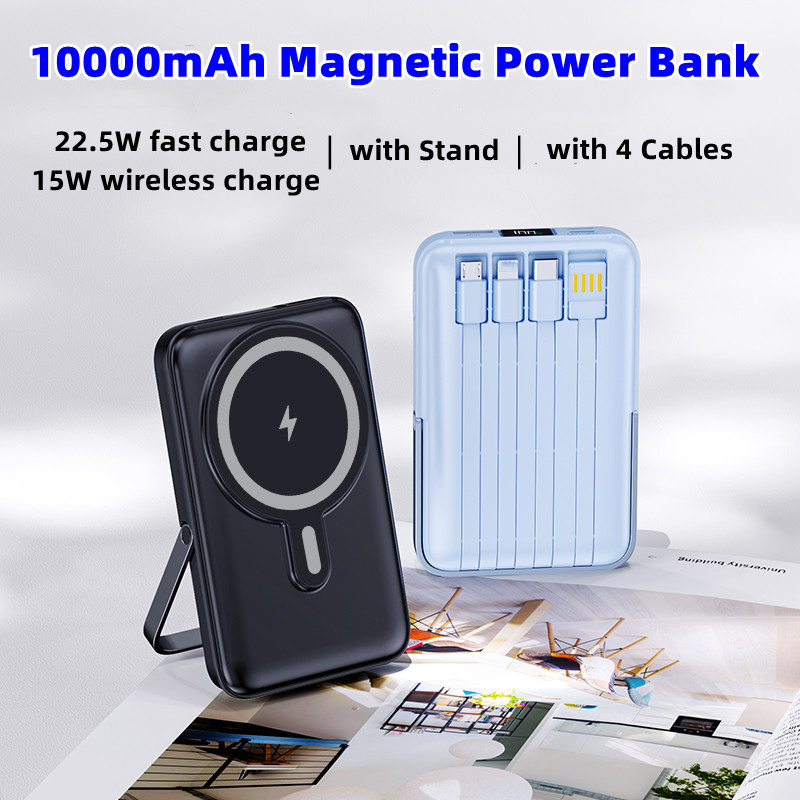 10000mAh Power Bank Wireless Magnetic powerbank Fast Charging For iPhone Samsung Xiaomi Huawei Mobile Phone Portable External power bank with 4 Cables
