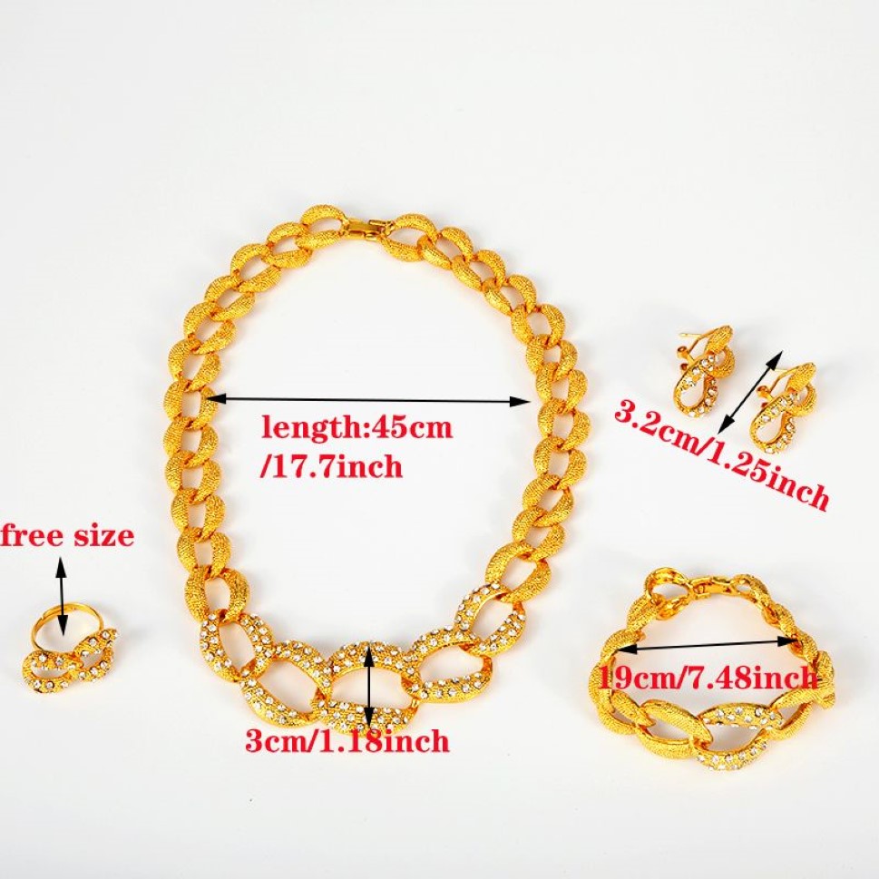 Set di gioielli in oro di Dubai Collana araba, bracciale, orecchini, set di anelli, set da donna africana, regalo di nozze, gioielli collares etiopi 20330o