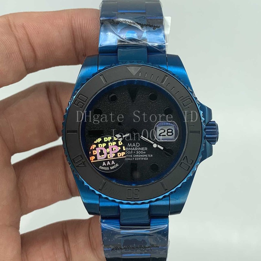 nuovo orologio da uomo con lunetta in ceramica nera sub orologi placcatura blu lucido acciaio inossidabile orologi meccanici automatici da uomo 40mm mad283S