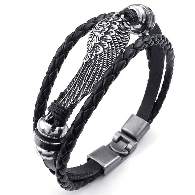 Charmarmband Retro Metal Buckle Armband smycken vinge ängel Braid manschettläderlegering för man och kvinna handkedja färg B237p