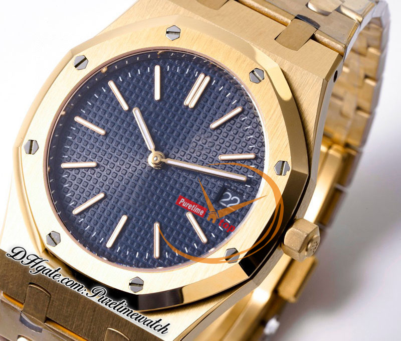 BF 1520 Jumbo Extra dun 39 mm 18K geel goud Blauwe index Tapisserie wijzerplaat Stick A2121 Automatisch herenhorloge roestvrijstalen armband Super Edition Puretimewatch Reloj