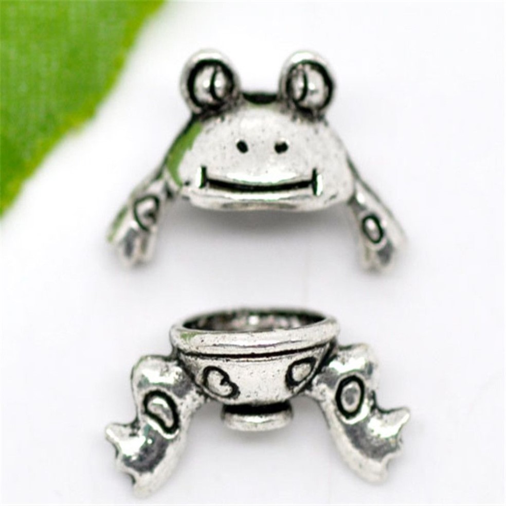 Zinklegierung, silberfarben, Frosch-Charm-Perlenkappen-Set, 15 x 9 mm, 207I