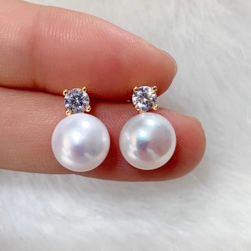 Princesss Same Style Earrings S925 Silver Atmospheric Earrings Zircon+Pearl Inlaid Celebrity Earrings 8-9mm Pearl Earrings