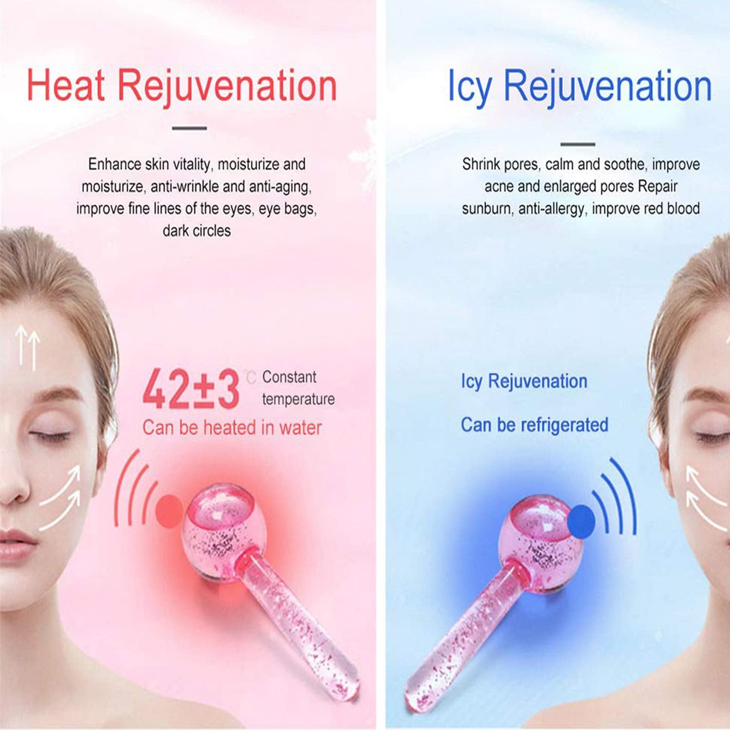 Beauty Pink Glitter Ice Globes Facial Massage Tools Cooling Cryo Globe Roller For Skin Care Face Neck & Eyes Reduce Puffiness Anti Age