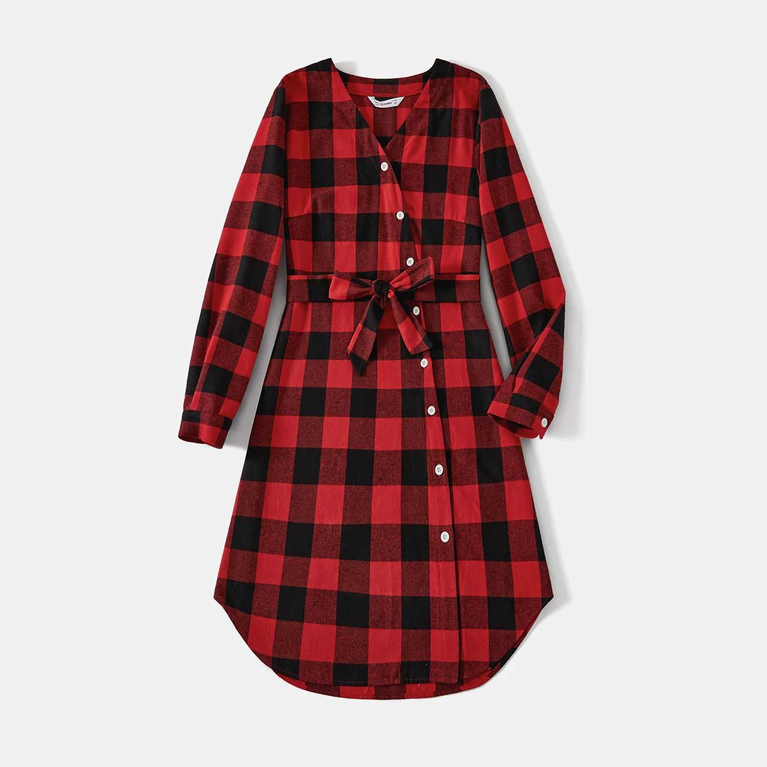 Family Matching Outfits Pa Christmas Family Matching Outfits Red and Black Plaid Long-sleeve Shirts and Belted Dresses Matching Family Clothes Sets