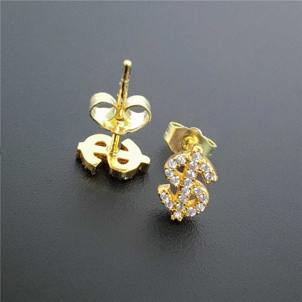 Stud OYAJEWL Mode Hip Hop Boucles D'oreilles Personnalisées Boutique De Bijoux Glacé AAA + Zircon USD Signature Lettre Boucles D'oreilles Femmes Cadeau De Fête J240226