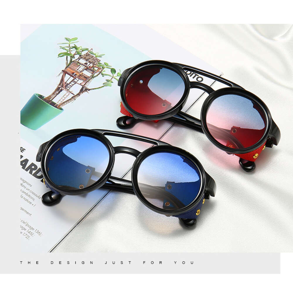 Frames 95517 Impulse New Round Leather Glasses Steam Punk Personalized Mens and Womens Trendy Sunglasses