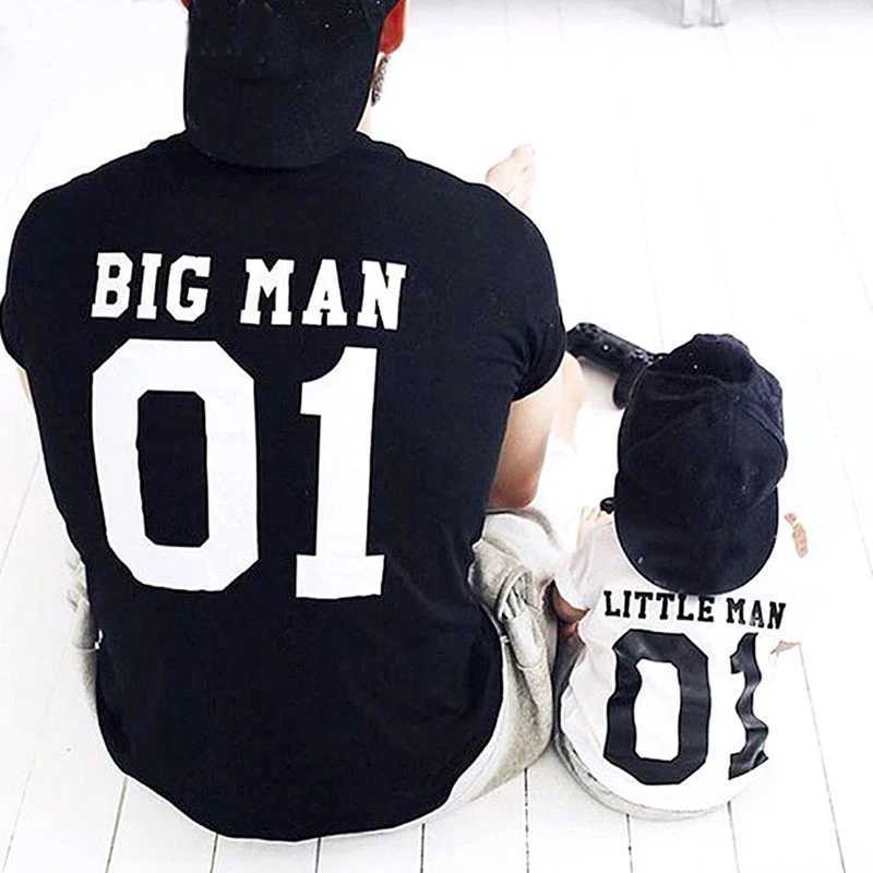 Abiti coordinati la famiglia Magliette BIG MAN 01 LITTER MAN 01 Maglietta Abiti coordinati la famiglia Padre e figlio in cotone Look la famiglia Neonato Abbigliamento corto bambini