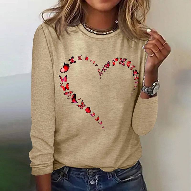 New printed natural beauty round neck long sleeve loose long sleeve top