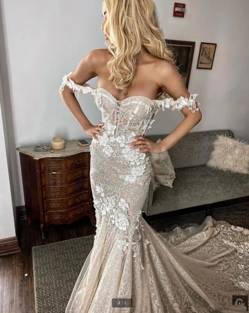 Luxury lace Mermaid Wedding Dress Sweetheart Ruffle Royal Train sweep train Bride Dress Beading Plus Size Formal Bridal Gown Robes De Mariee YD
