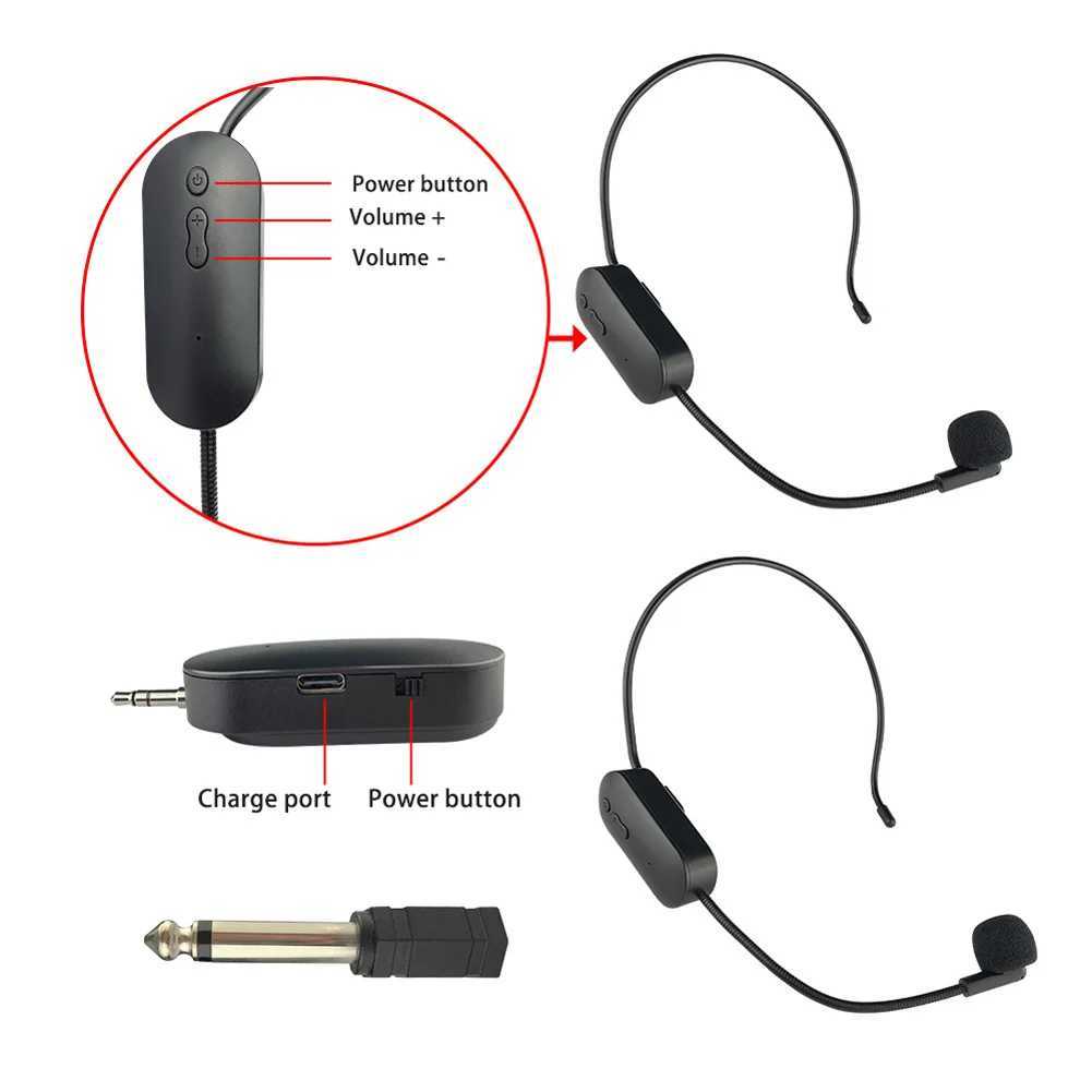 Microfones 2.4G huvudmonterad trådlös Lavalier Microphone Set-sändare med mottagare för förstärkare Voice Högtalare Lärar Tour Guide 240408