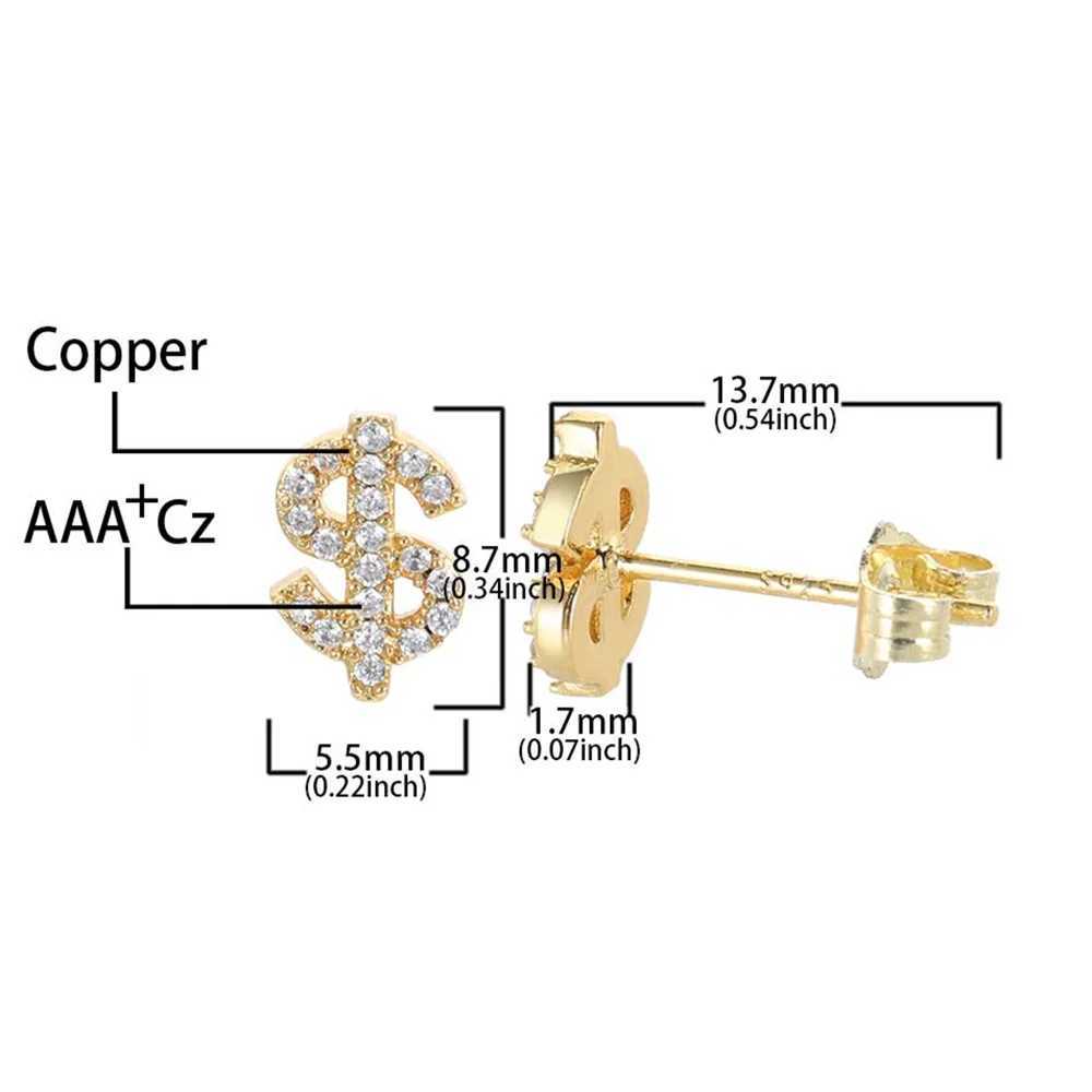 Stud Oyajewl Moda Hip Hop Kişiselleştirilmiş Küpe Takı Mağazası Iced AAA+Zircon USD İmza Mektubu Stud Cüping Kadın Partisi Hediyesi J240226