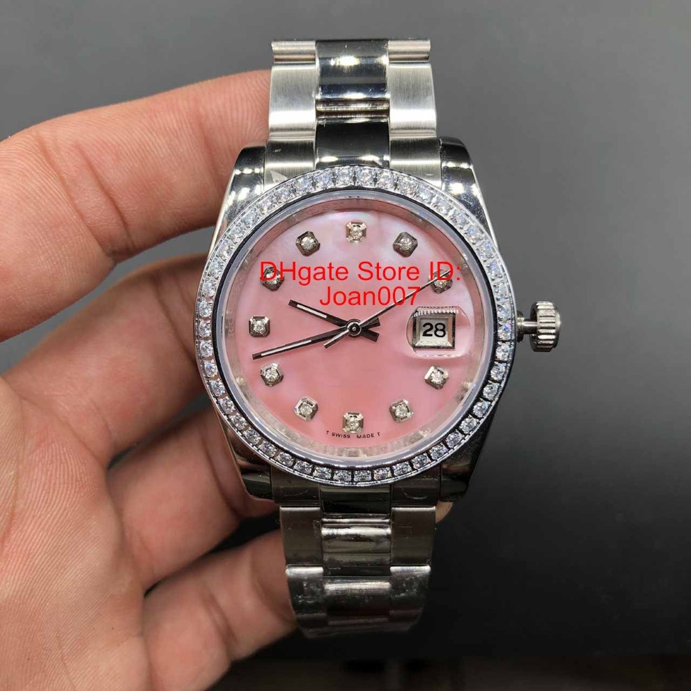 Dames Horloge Diamanten Bezel Roze Wijzerplaat President Dames Roestvrij Horloges Dames Dames Automatisch Mechanisch Polshorloge Saffierglas 254H