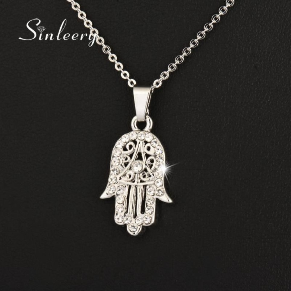 Sinleery Classic Hand of Fatima Hamsa Necklace hängen Silver Color Chain Choker Palm Statement smycken för kvinnor XL681 SSF1277K