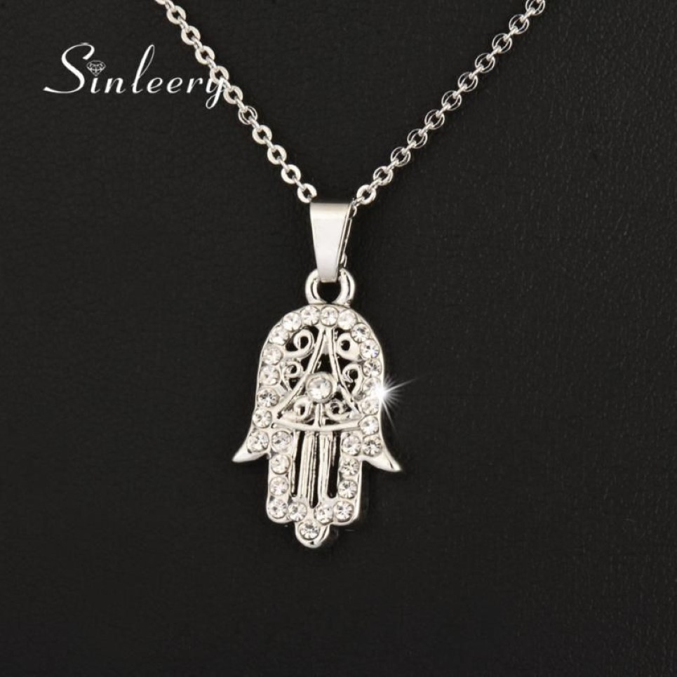 SINLEERY Mano classica di Fatima Hamsa Collana Pendenti con ciondoli Catena color argento Girocollo Gioielli con dichiarazione di palma le donne XL681 SSF1277k