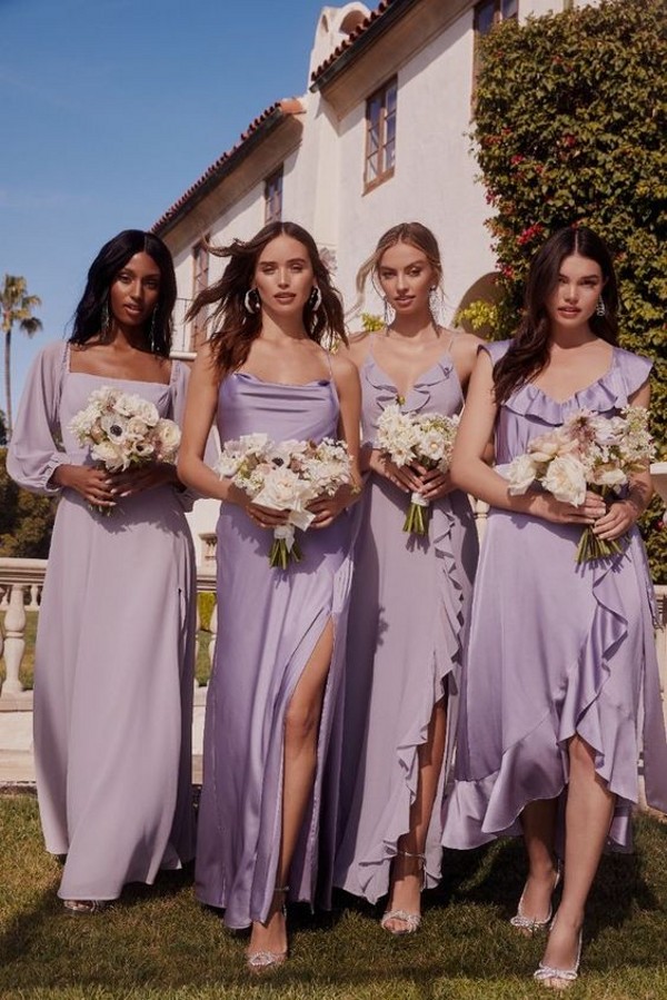 شيفون الحرير Lilac A Linebridybridesmaid فساتين ريفي ريفي ربيع الزفاف الفتيات الرسميات الحزب