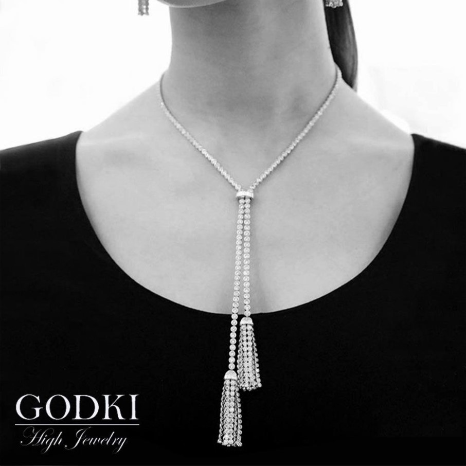 GODKI design zirconia lunga collana pendente nappa le donne festa di nozze Cstar Yashow gioielli cappotto maglione catena 201104262J