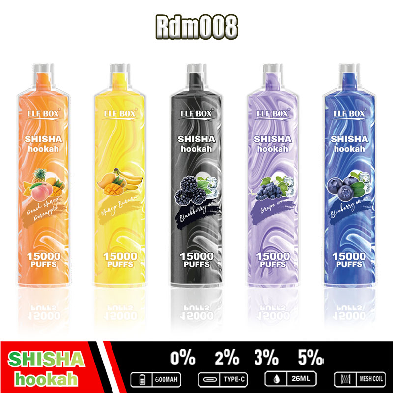 Caixa de elfo original SHISHA Hookah puff 15000 Vape descartável Bobina de malha 650mAh Tipo-C 25ml Pod pré-preenchido 12 sabores vape pen puff 15k E Cigarro vs randm tornado 15k