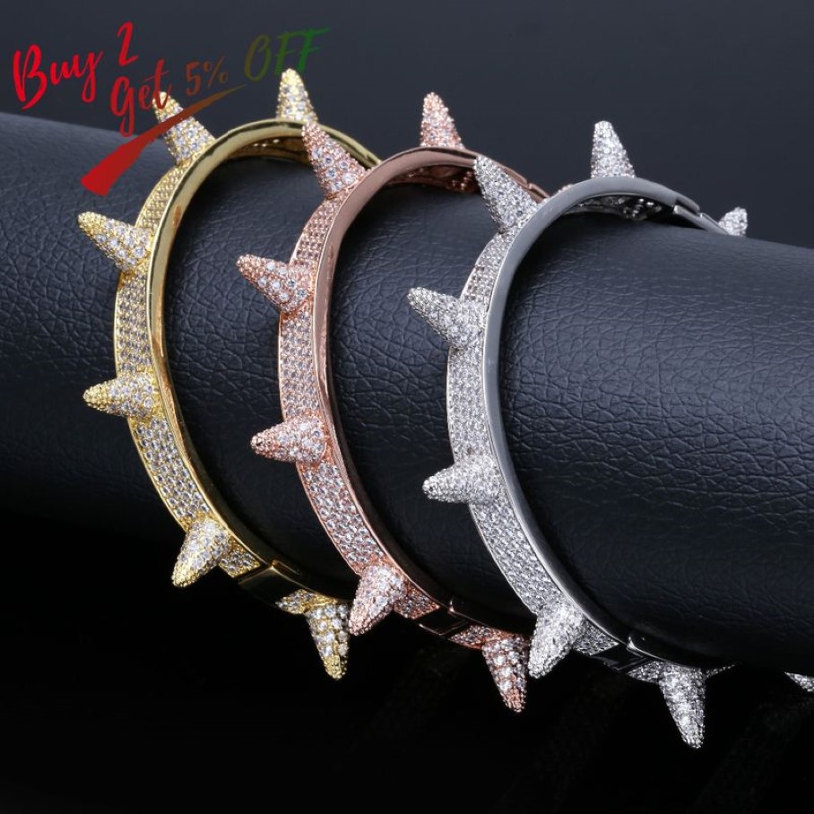 TOPGRILLZ pointes Rivet Stud hommes bracelets de charme bracelet glacé or argent couleur Hip Hop Punk gothique Bling bijoux 2202222490