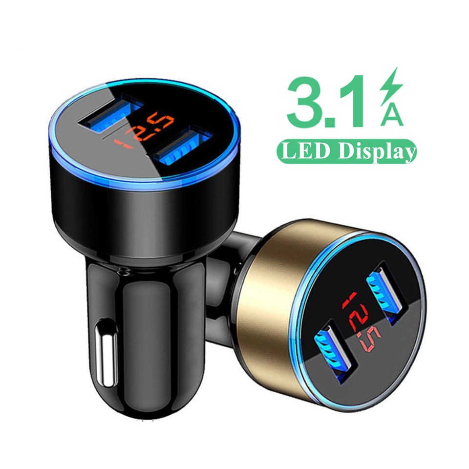 Hot Selling Dual Port 3.1A Car Charging Round Aluminium Display Car Charger för iPhone 14 13 12 11 Pro Max med butikslåda