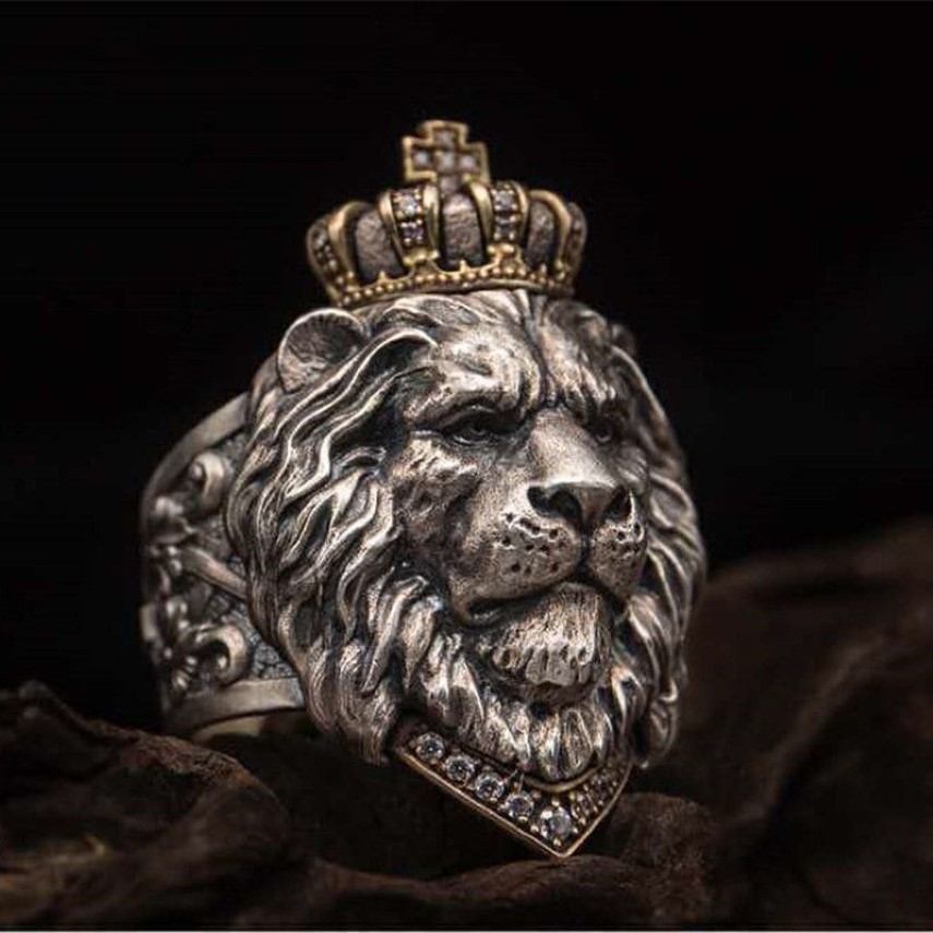 Punk Animal Crown Lion Ring For Men Male Gothic jewelry 7-14 Big Size229Z