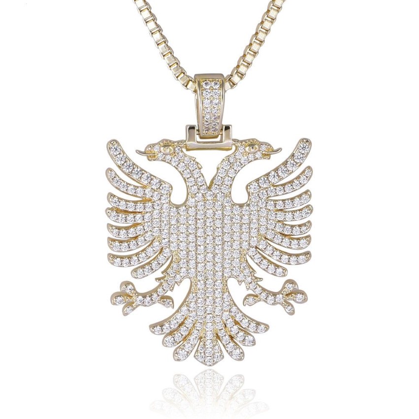 Albanie Aigle Pendentif Collier Glacé Kosovo Serbie Aigle à double tête CZ Pavé Déclaration Hiphop Bijoux Hommes Femmes Cadeaux Ethniques 201290c