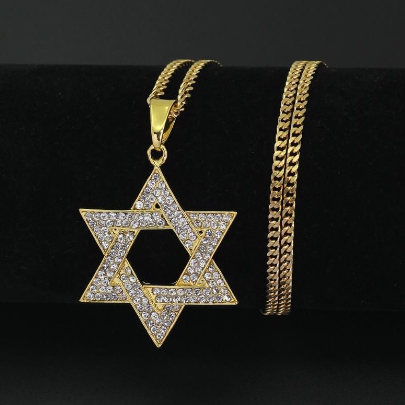 Pendentif Colliers Menorah religieuse et étoile de David Collier juif en acier inoxydable 3 5mmchaîne cubaine Hip Hop Bling bijoux pour M2920