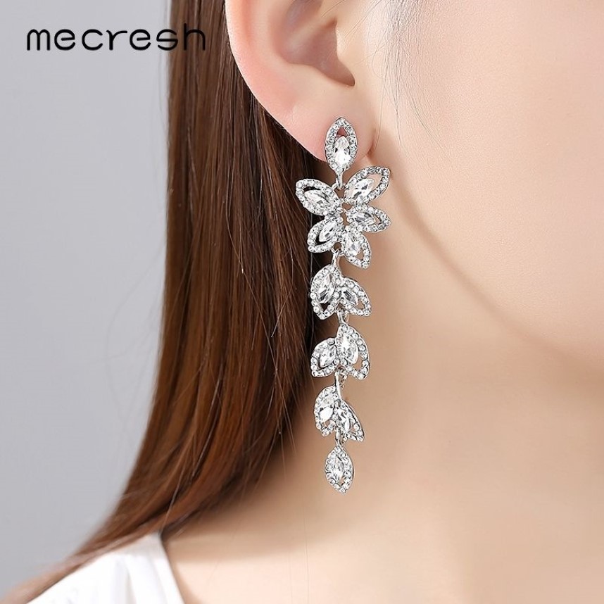 Mecresh Bridal Jewelry Wedding Accessories Crystal Color Jewelry Sets Leaf Earrings Bracelet for Women SL0EH282 2012222326