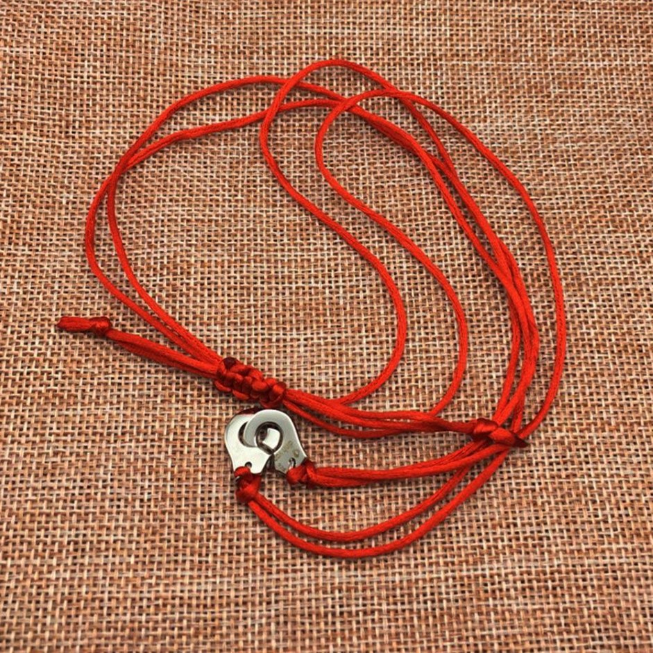 Real 925 Sterling Silver Handcuff Menottes Pendant Necklace With Red Black Rope For Men Women France Dinh Jewelry268v