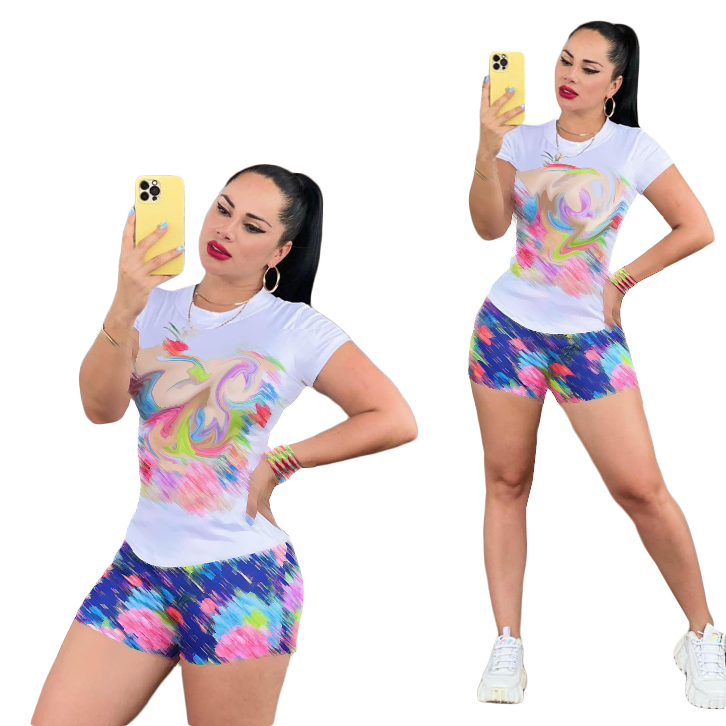 2024 designer de calças de duas peças feminino casual gola redonda camiseta e shorts definir roupas navio livre