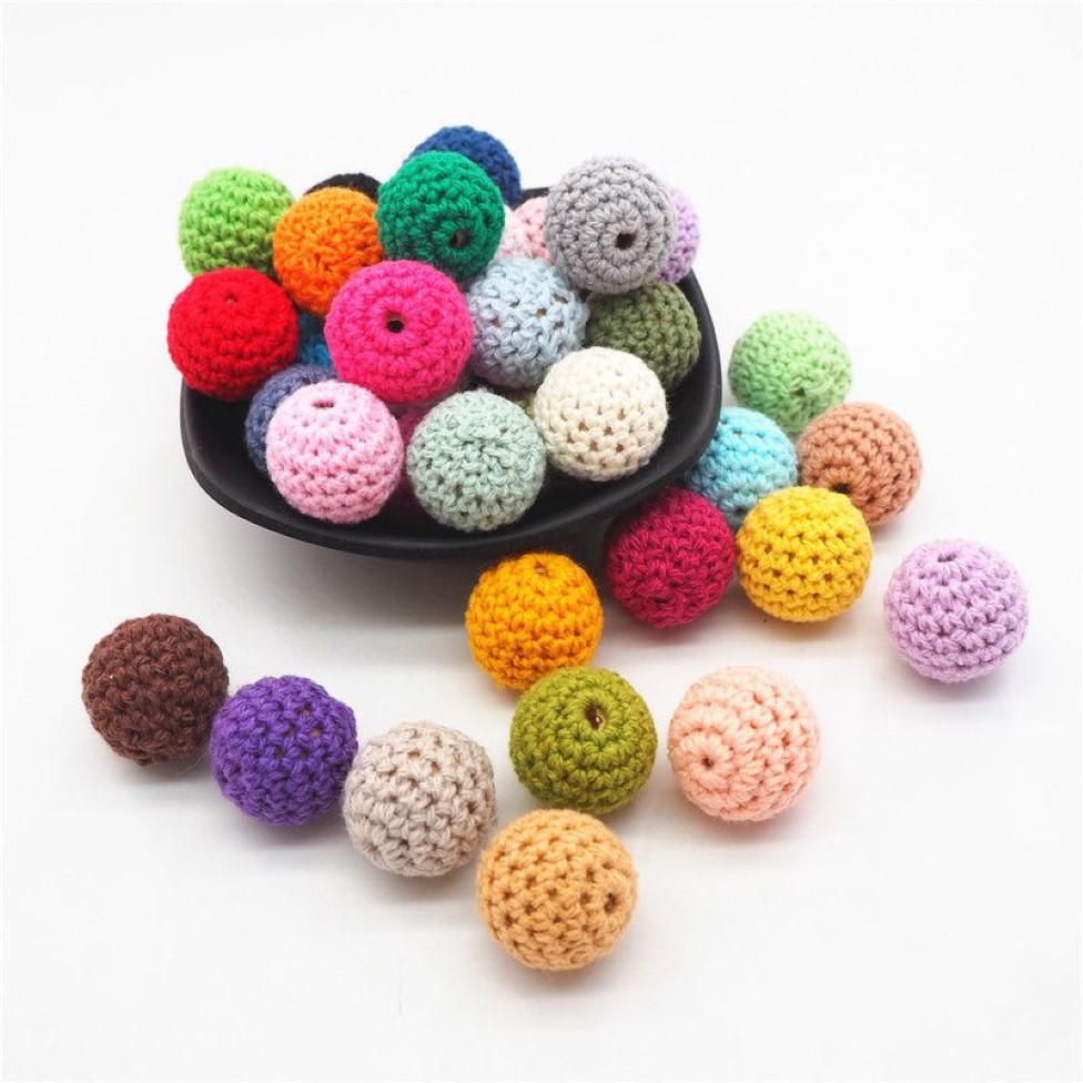 Chengkai 20mm Round Knitting Cotton Crochet Wooden Beads Balls for DIY decoration baby teether jewelry necklace Toy T200323234M